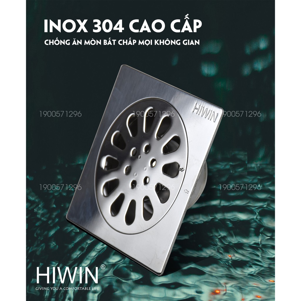 Phễu thoát sàn chống mùi hôi Hiwin FD-1210M inox 304 cao cấp Hiwin kích thước 100x100