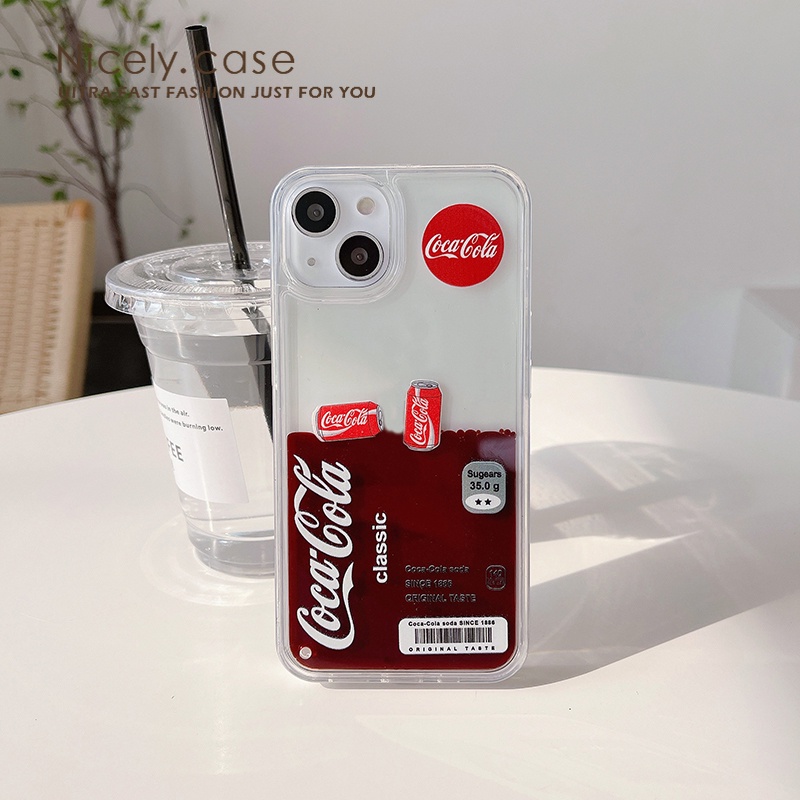 Coca cola Ốp Điện Thoại acrylic Chống Sốc Phối Kim Tuyến Nước Cho iphone 15 plus 14 13 12 11 pro max x xr xs max 6 7 8plus