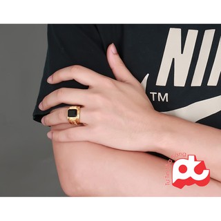 [SHOPRE] Nhẫn inox nam rồng mạ vàng đá đen