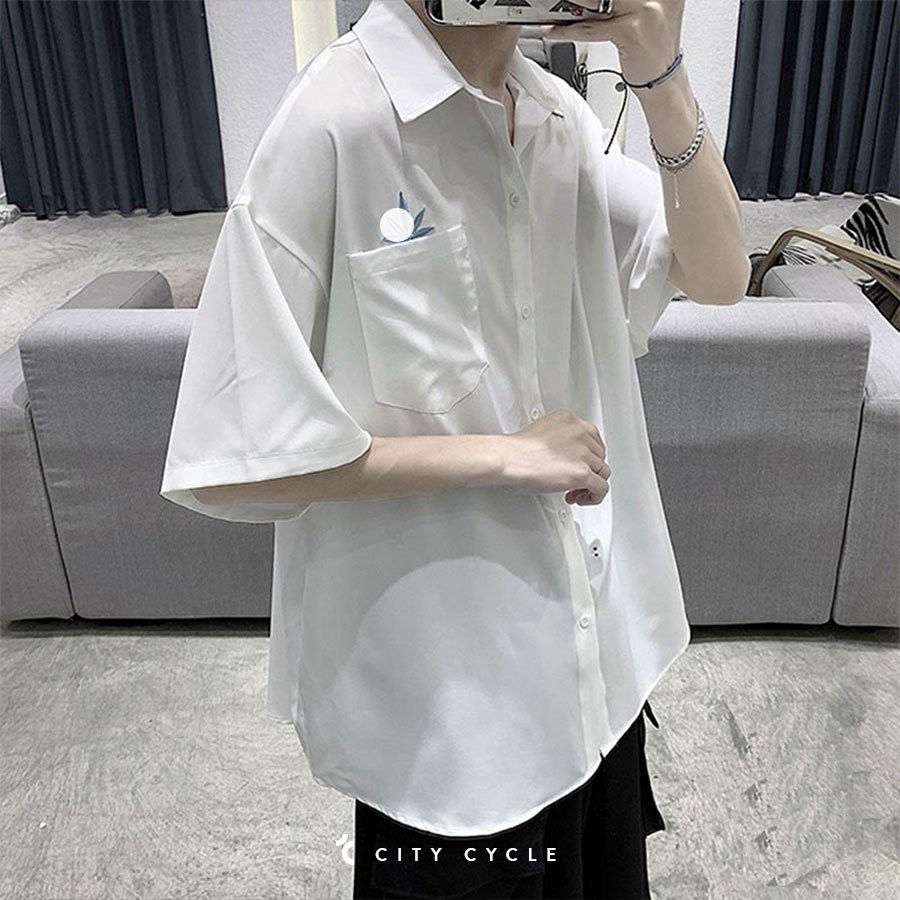 Áo sơ mi ngắn tay phối lá City Cycle - Áo khoác sơ mi nam nữ Unisex form rộng Local Brand | BigBuy360 - bigbuy360.vn