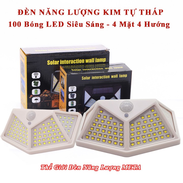 Đèn Năng Lượng Mặt Trời META SÂN VƯỜN - TREO TƯỜNG 100 LED SIÊU SÁNG 4 Mặt Chống Nước – Công Tắc 3 Chế Độ Cảm Ứng