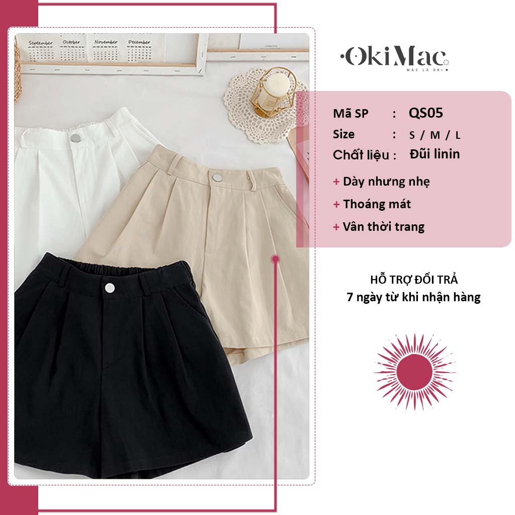 Quần short nữ đũi lưng cao dáng váy xòe dẹp kiểu đùi nữ cạp cao phong cách Ulzzang Hàn Quốc thời trang nữ OKIMAC | BigBuy360 - bigbuy360.vn
