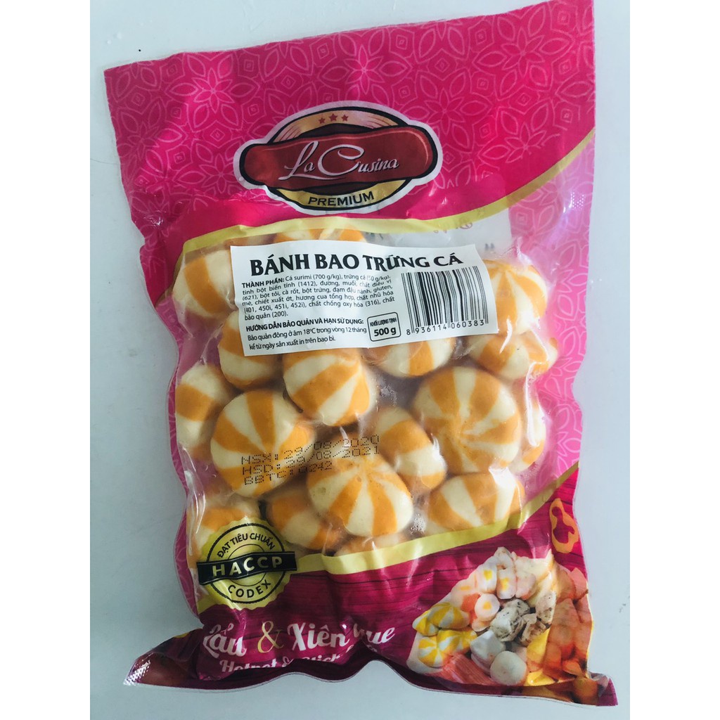 viên thả lẩu bánh bao nhân trứng lacusina gói 500g (màu cam)