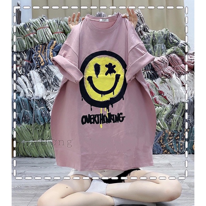 Áo thun, áo phông 3158 cotton form rộng màu hồng
