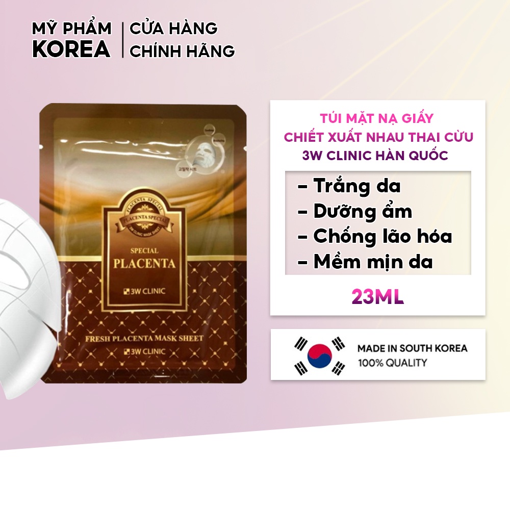 Mặt nạ giấy dưỡng da chiết xuất từ nhau thai cừu 3W Clinic Hàn Quốc 23ml giúp da mềm mại trắng sáng tự nhiên