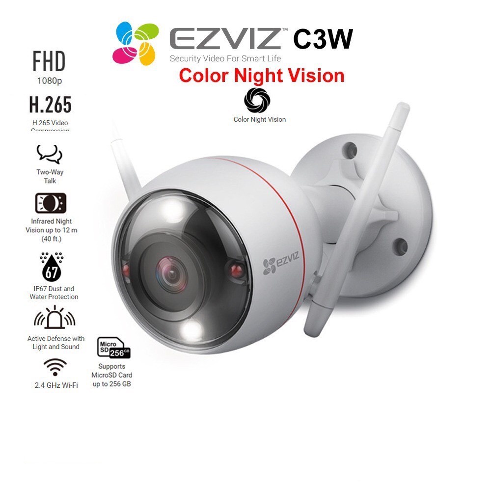 Camera wifi ngoài trời chống nước IPX7 Ezviz C3W PRO FullHD 2MP 4MP còi đèn báo động, có màu ban đêm – Bảo hành 24 tháng