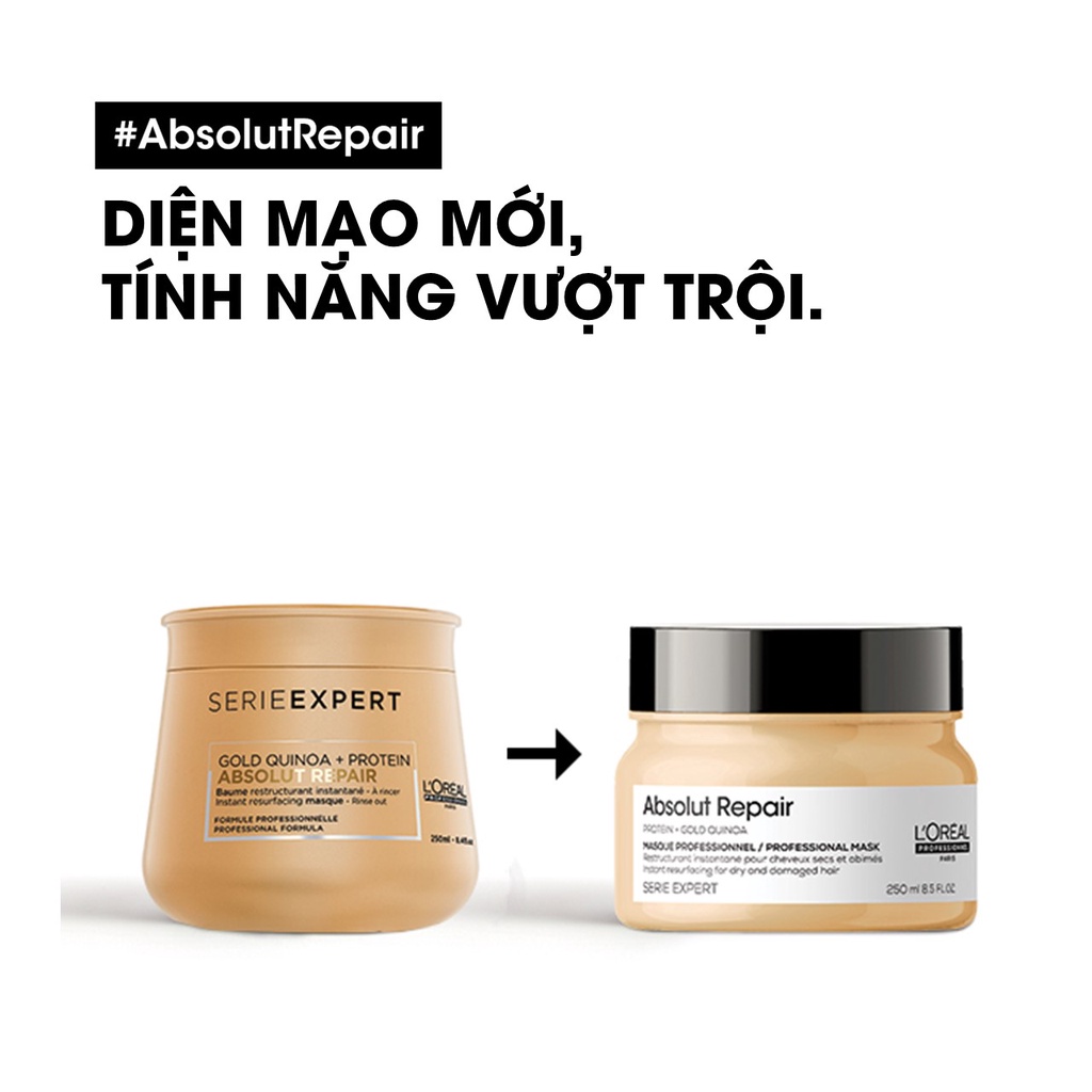 Hấp dầu (kem ủ tóc) Loreal Gold Quinoa + Protein Absolut Repair 500ml phục hồi tóc hư tổn, khô xơ #Pvy Beauty