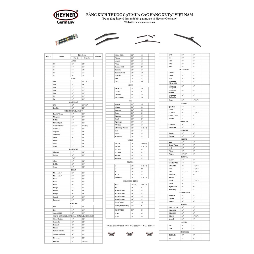 cặp chổi gạt mưa cần gạt nước mềm Heyner Germany Hybrid