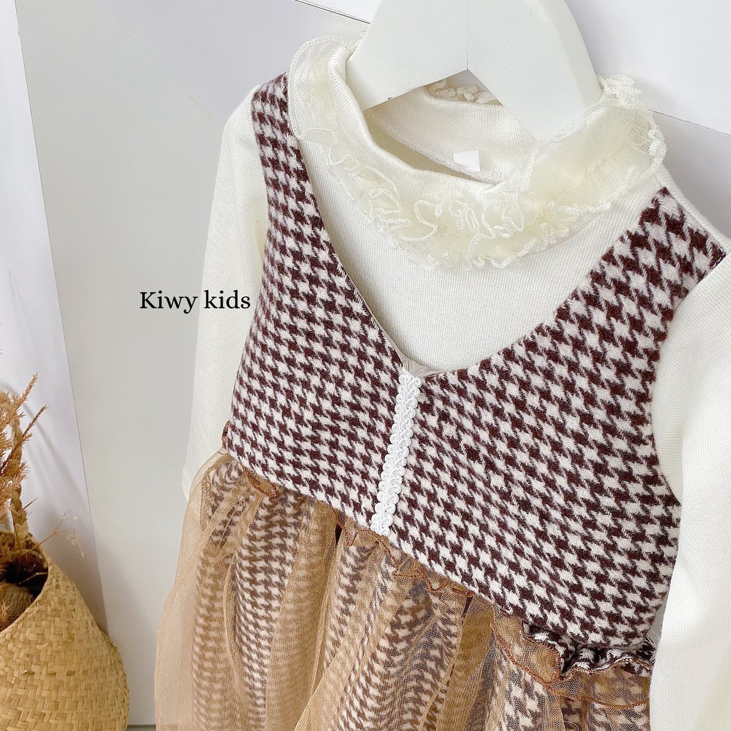 Váy bé gái Kiwy kids chất liệu dạ Tweed và áo len liền Kids21 cho bé từ 1 đến 5 tuổi