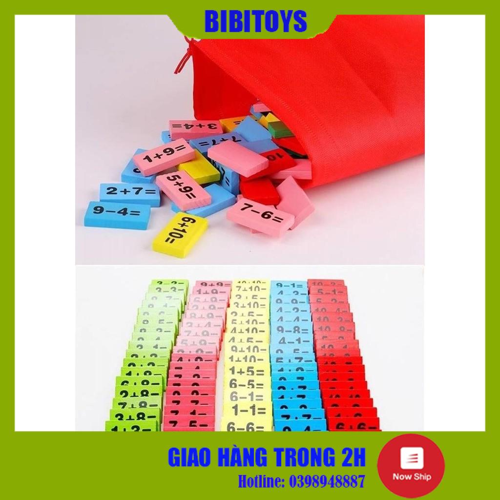 Đồ chơi Bộ học Toán kiêm chơi Domino 110 chi tiết gỗ thông an toàn cho bé