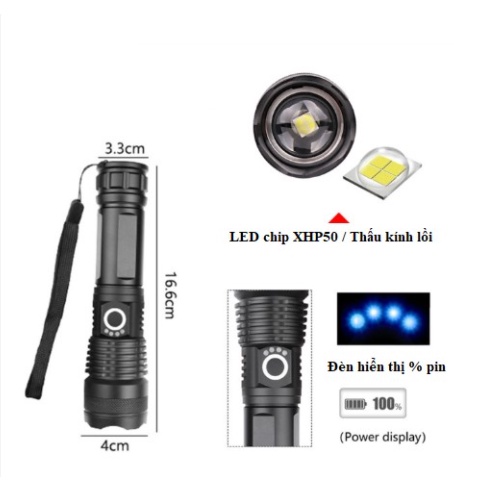 Đèn pin cầm tay siêu sáng XHP50 đèn pin chống nước chiếu xa Khacle store | BigBuy360 - bigbuy360.vn