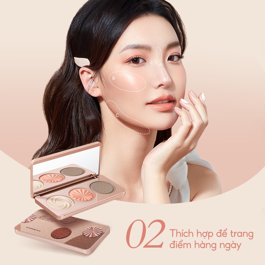 Phấn che khuyết điểm/Bắt sáng Tạo Khối Carslan 3 màu Trang Điểm Tự Nhiên Lâu Trôi 7g