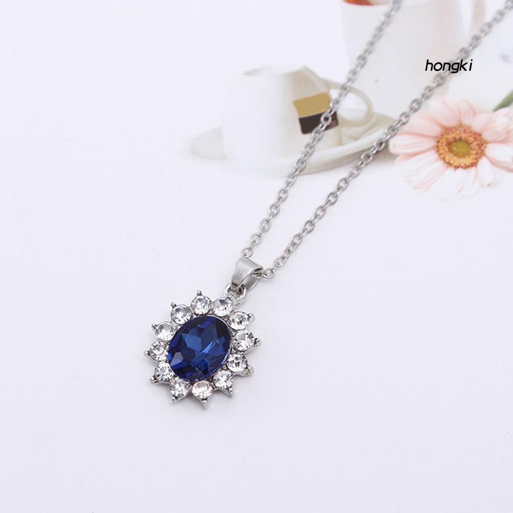 Bộ vòng cổ + bông tai đính đá sapphire nhân tạo thời trang cho nữ