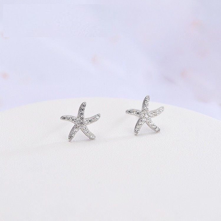 (BẠC CHUẨN)  BÔNG TAI BẠC TA SAO BIỂN PHỤ KIỆN TRANG SỨC CAO CẤP NO.93 HOA TAI BẠC ĐẸP ht314