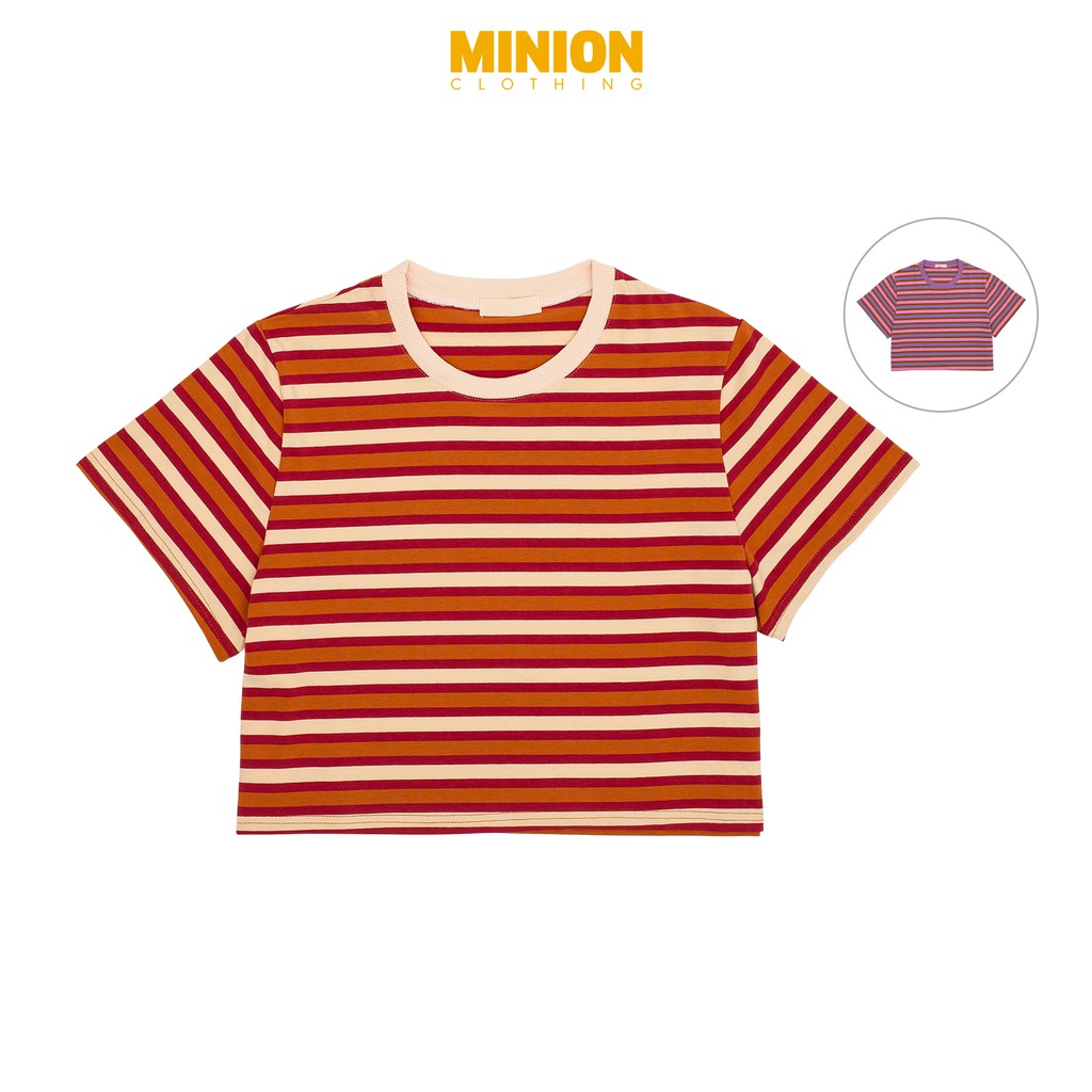 [Mã FAMALLT5 giảm 15% đơn 150k] Áo phông kẻ Minion Clothing form rộng, dáng croptop, phong cách Ulzzang Streetwear A2717