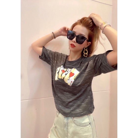 Áo thun cánh dơi form croptop in lá bài long vnxk