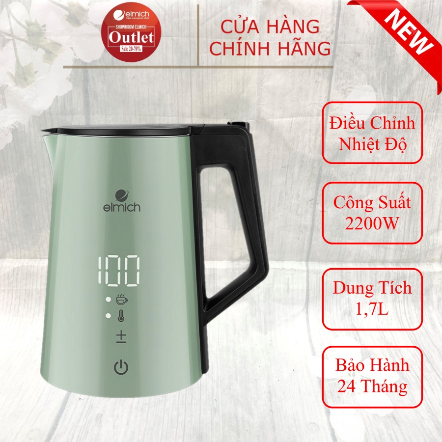 Ấm Siêu Tốc Đun Nước ELMICH 1.7L Bình Đun Nước Siêu Tốc Hiển Thị Nhiệt Độ EL3856G/W