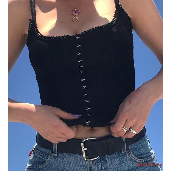 Áo Crop Top Không Tay Có Khóa Cài Thời Trang Mùa Hè y2k