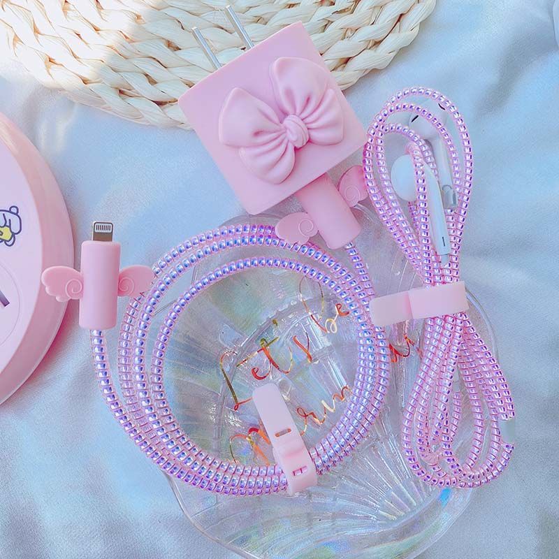 Phụ Kiện Bảo Vệ Dây Cáp Sạc soft silicone bow style chargering cover compatible for