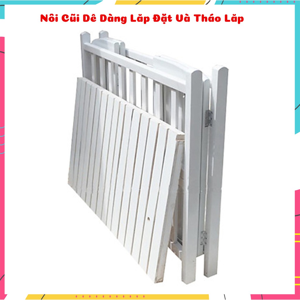 Nôi Cũi Gỗ Cho Bé KIDSSUN Chất Liệu Gỗ Quế Kích Thước [130x80x86cm] Chịu Lực Tới 100kg Tặng Bánh Xe BH 24 Tháng