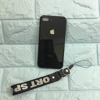 Ốp lưng mặt kính cường lực cho iphone7 plus/8 plus tặng dây đeo