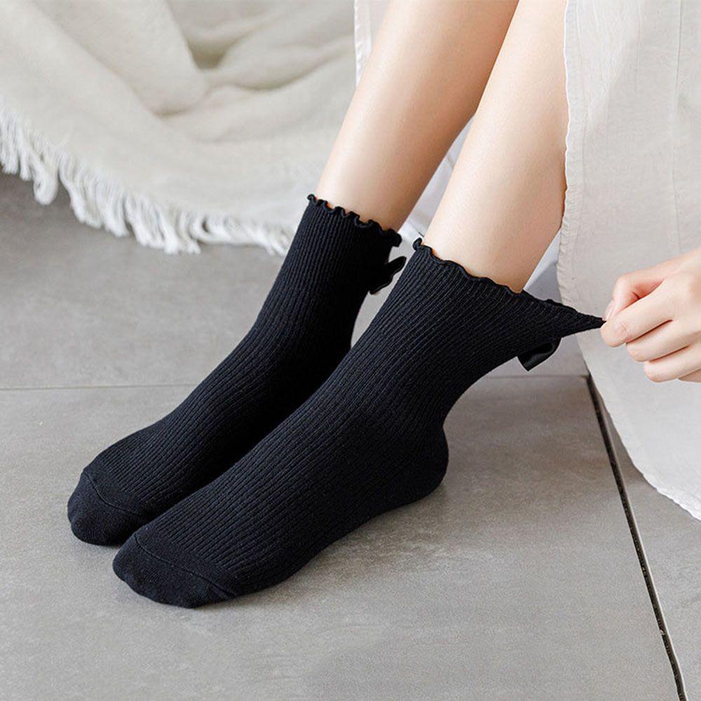 Vớ Cotton Ngắn Phối Bèo Đính Nơ Màu Sắc Ngọt Ngào Thời Trang Cho Nữ