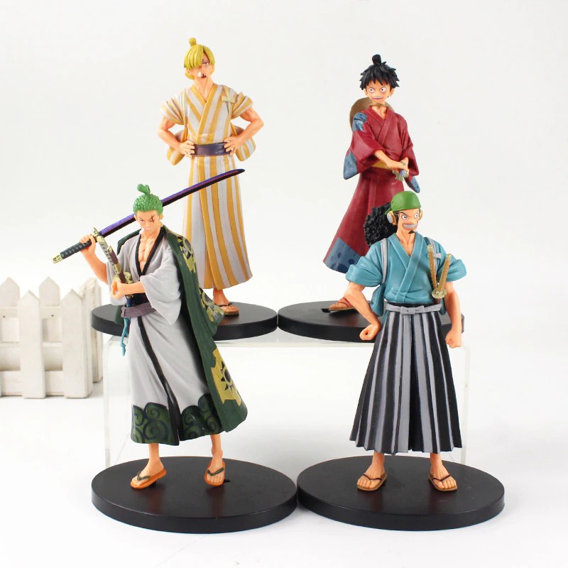 Mô hình 4 nhân vật One Piece 17cm cầm kiếm siêu ngầu, Luffy - Zoro - Usopp - Sanji