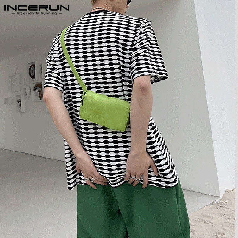 Áo thun INCERUN tay ngắn cổ tròn thiết kế xẻ tà thời trang cho nam