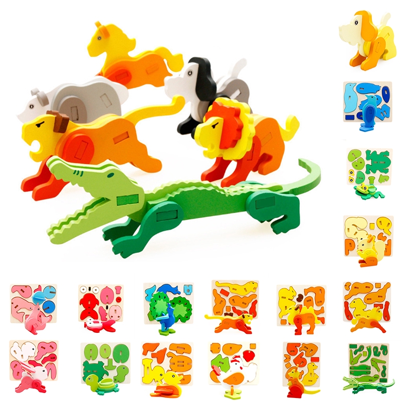 Children Wooden 3D Puzzle Toy Animal Model Educational Block Toy Gift