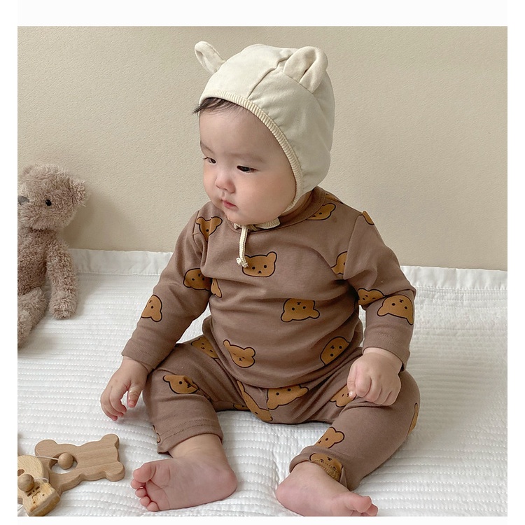 Bộ Đồ Ngủ Áo Tay Dài + Quần Dài Thời Trang Xuân Thu Xinh Xắn Cho Bé