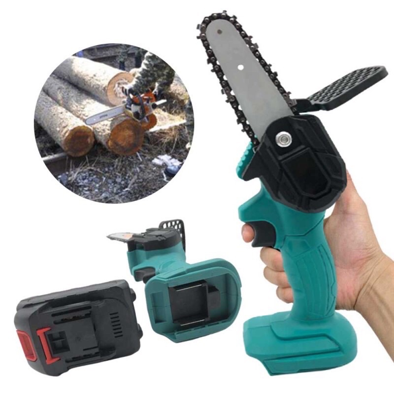 Máy cưa xích điện cầm tay không dây Mini dùng pin sạc chung makita cho gia đình, siêu khỏe bền cưa gỗ, nhựa siêu dễ dàng