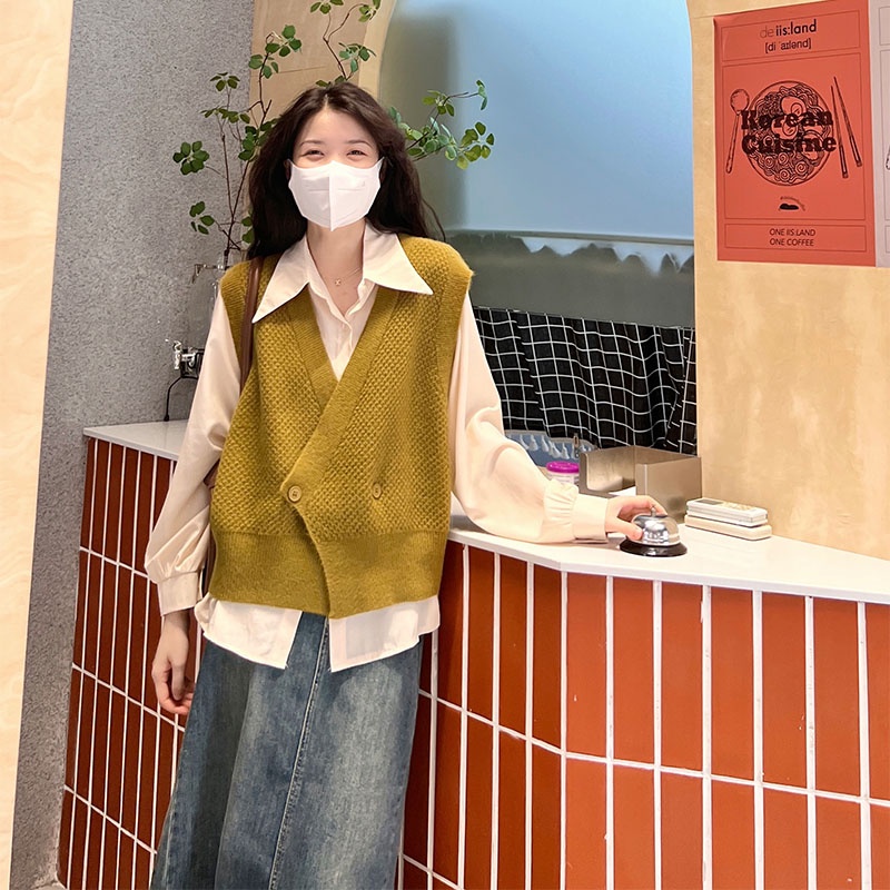 Áo dệt kim ZHELIHANGFEI không tay phong cách Hàn Quốc dễ phối đồ