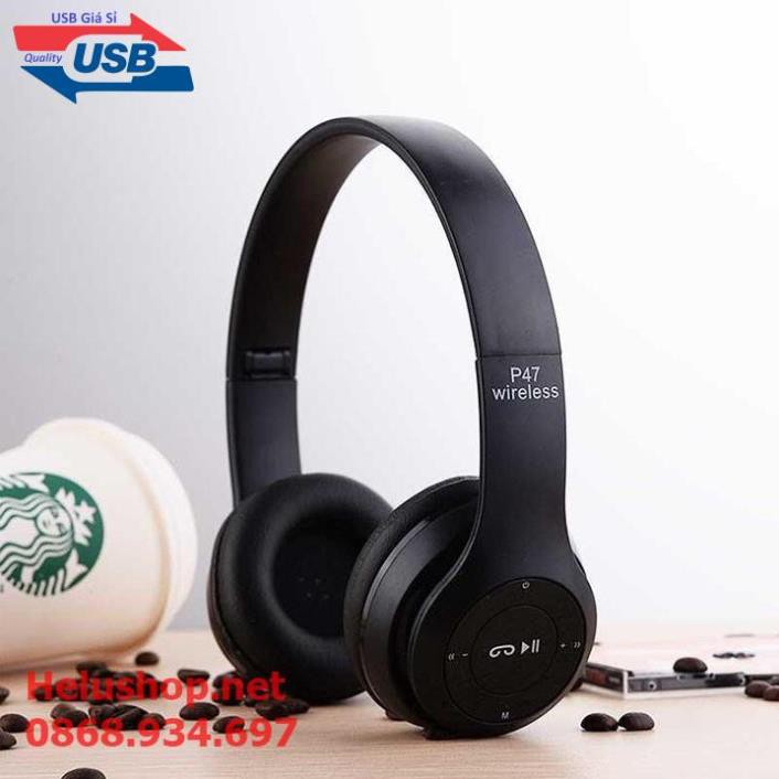 Tai nghe bluetooth không dây chụp tai P47 cho điện thoại iphone,samsung,sony…giá rẻ - Có mic,khe cắm thẻ nhớ,FM