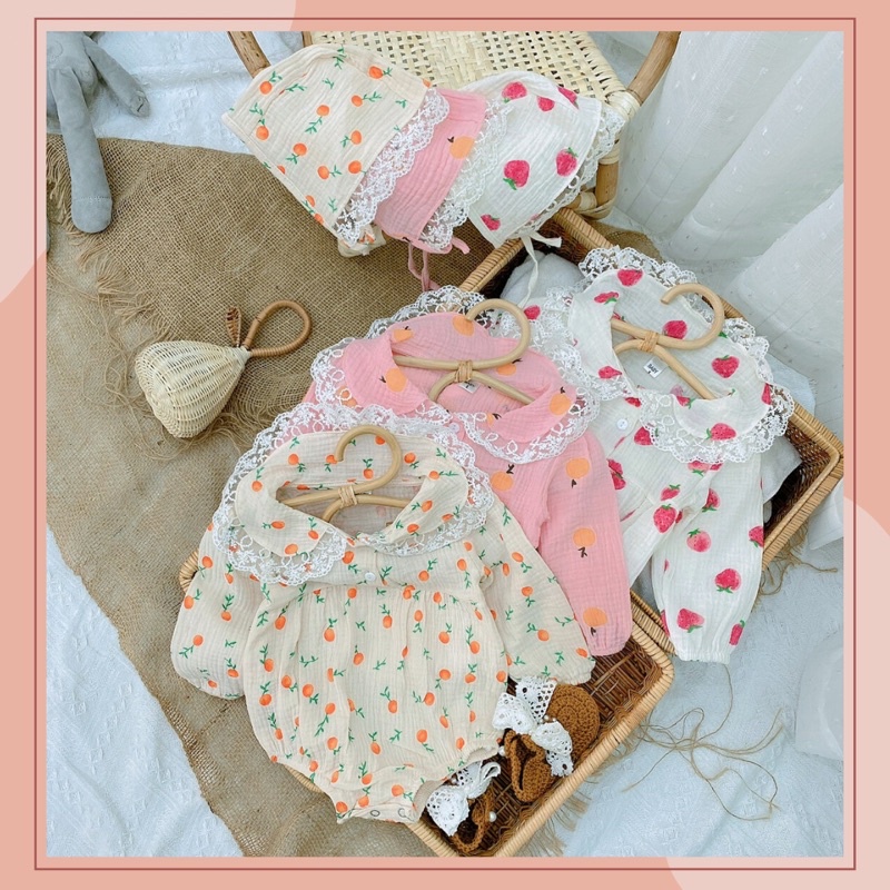 Body suit vải xô kèm mũ cho bé gái 5-10kg