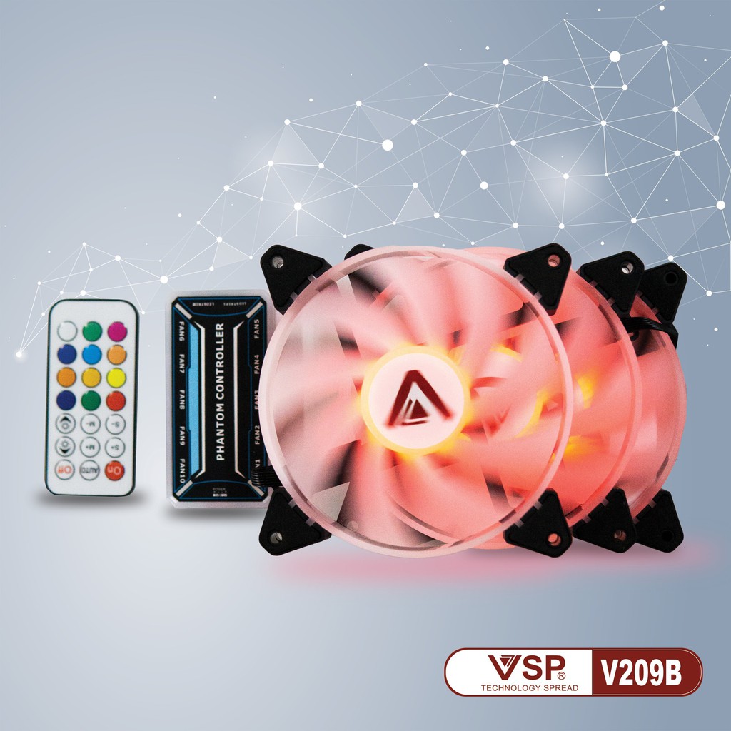 Bộ Kit 3 Fan VSP V209B LED RGB ( Fan Làm Mát và Đẹp Cho Vỏ Máy Tính )