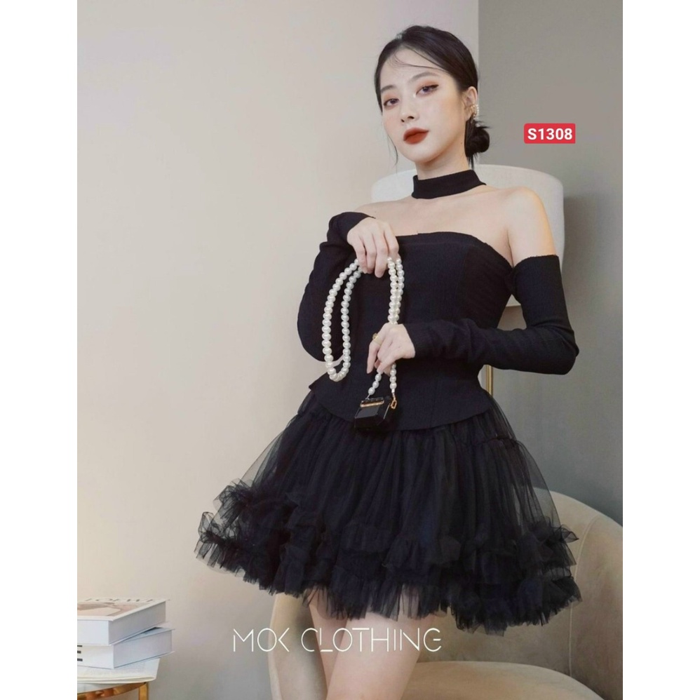Sét váy lưới áo gân kèm vòng cổ,  siêu sang chảnh cho nàng tự tin nổi bật giữ đám đông, Freesize dưới 55kg