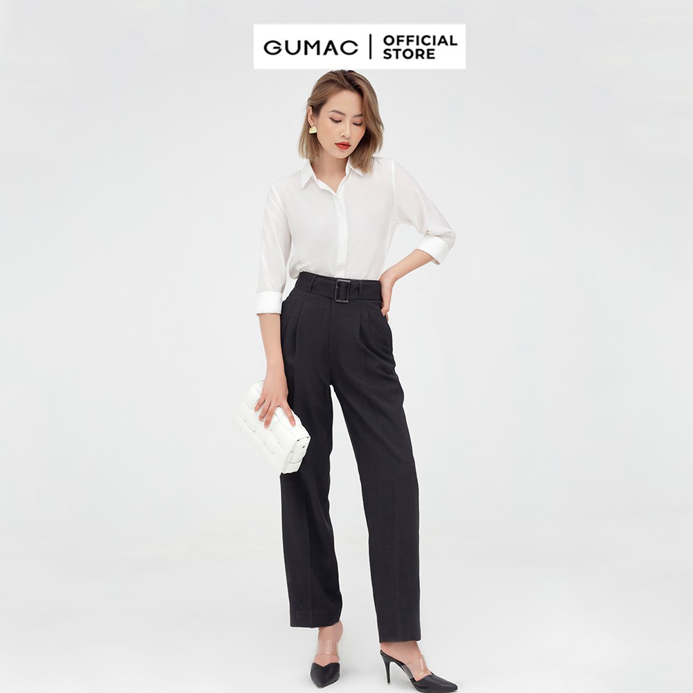 [Mã WABRGU72 giảm 10% tối đa 50k đơn 250k] Quần tây nữ phối đai lưng GUMAC thiết kế công sở, màu đen ống rộng QB510 | BigBuy360 - bigbuy360.vn