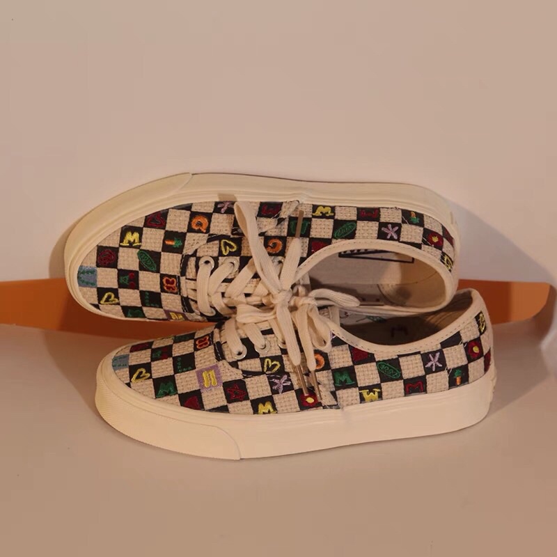 Giày thể thao vải hoạ tiết kẻ caro thổ cẩm phong cách Ulzzang kèm ảnh thật