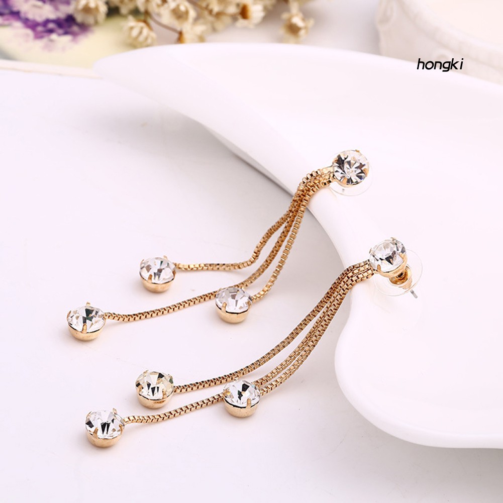 Bông Tai Dáng Dài Đính Đá Lấp Lánh Thời Trang Cho Nữ