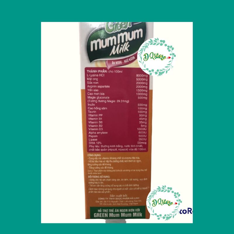 GREEN MUMMUM MILK  - hộp 20 ống, giúp bé yêu ăn ngon, ngủ ngoan, tăng sức đề kháng