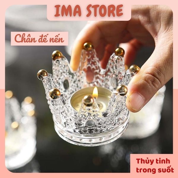 Chân đế nến thủy tinh hình vương miện trang trí chụp Nail, đạo cụ chụp hình sản phẩm