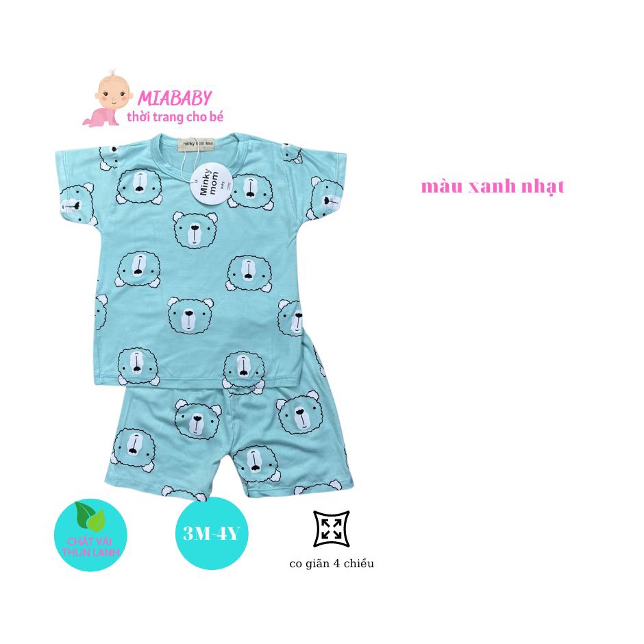 Bộ Minky Mom Cộc Tay in hình gấu Bộ Thun Lạnh Cộc Tay siêu mềm mịn mát cho bé