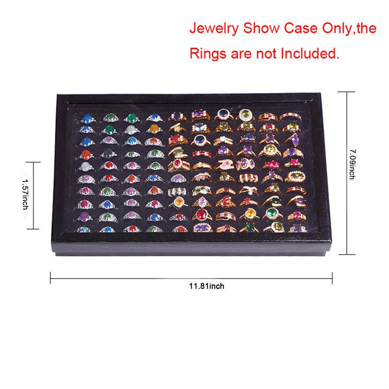 Hộp PVC 30 * 18 * 4cm với 100 khe xốp dùng để trưng bày nhẫn