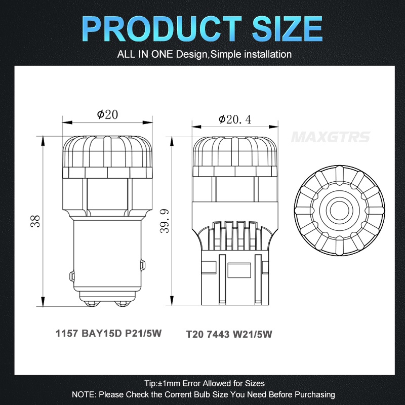 Set 2 Đèn LED 7443 T20 W21 / 5W DRL P21 / 5W 1300LM BAY15D 1157 12V Dành Cho Ô Tô