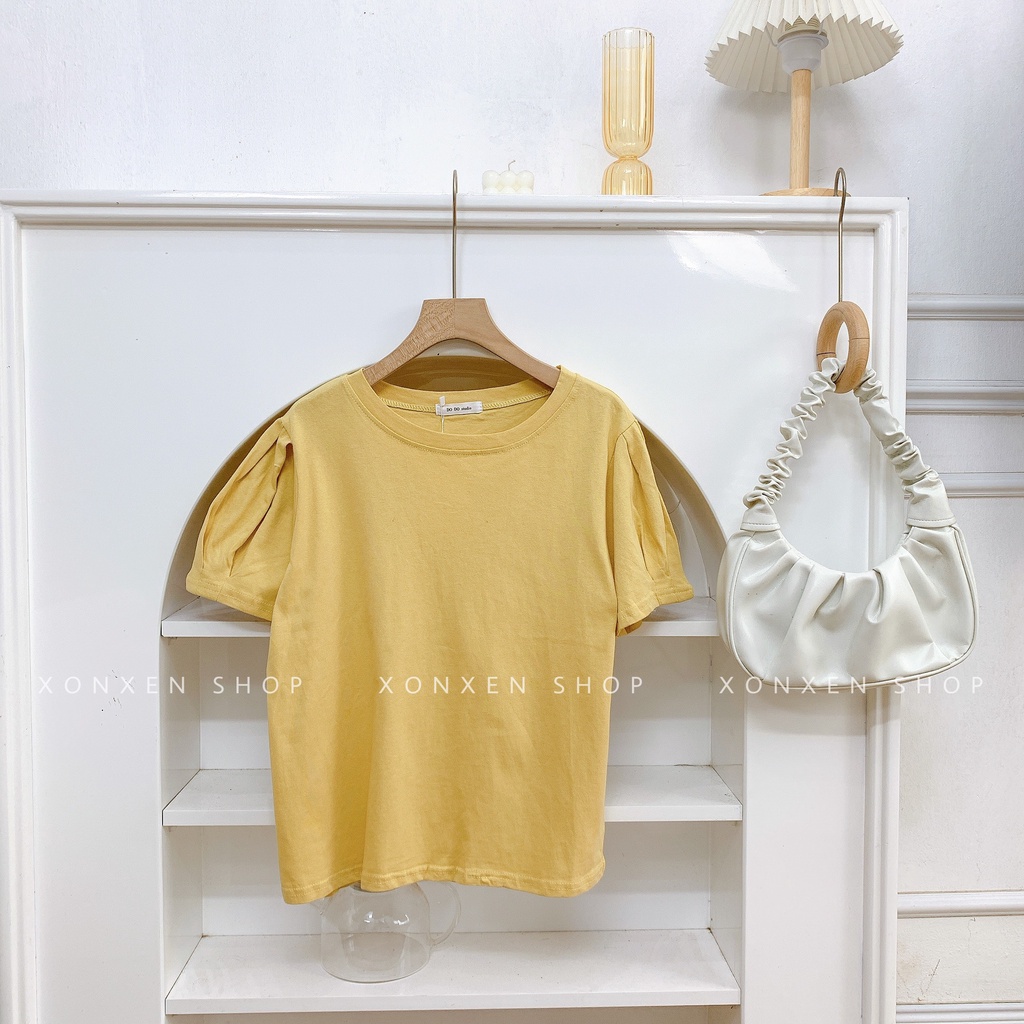 ÁO THUN NỮ áo kiểu trơn nhíu vai tiểu thư chất thun co giãn XONXEN SHOP mã 8803
