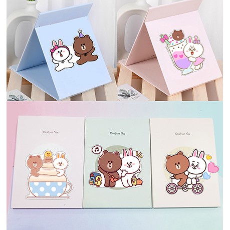 Gương gập ba anh em gấu GGI5 gương 13*17cm Hoạt hình cute molang pusheen gấu brown tonton khủng long ngựa thần