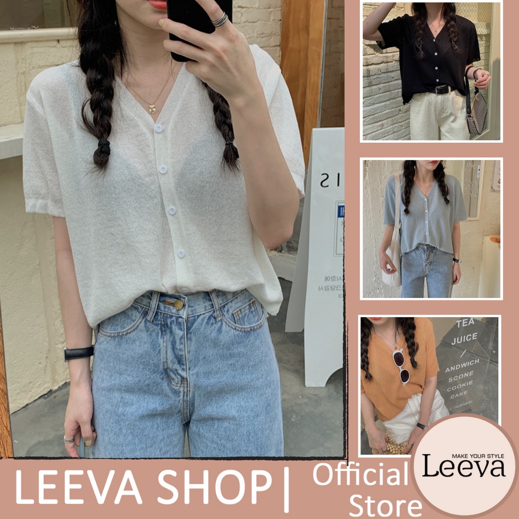 LEEVA - Áo len mỏng cardigan dáng lửng phối tay lỡ nhẹ nhàng A314
