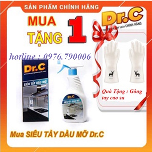 (Tặng găng tay) Siêu tẩy dầu mỡ nhà bếp Dr.C  tẩy sạch lưới lọc máy hút mùi, mặt bếp ga, bếp từ, xoong nồi . Chai 500ml