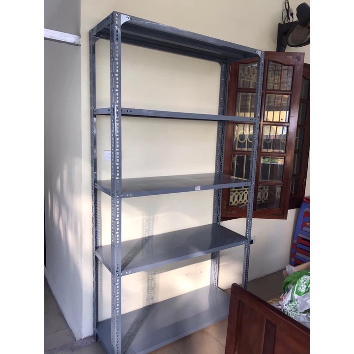 Kệ sắt v lỗ lắp ghép 5 tầng: Dài 1m2 x rộng 40cm x cao 2m x 5 tầng