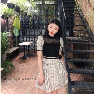 Đầm phối ren caro